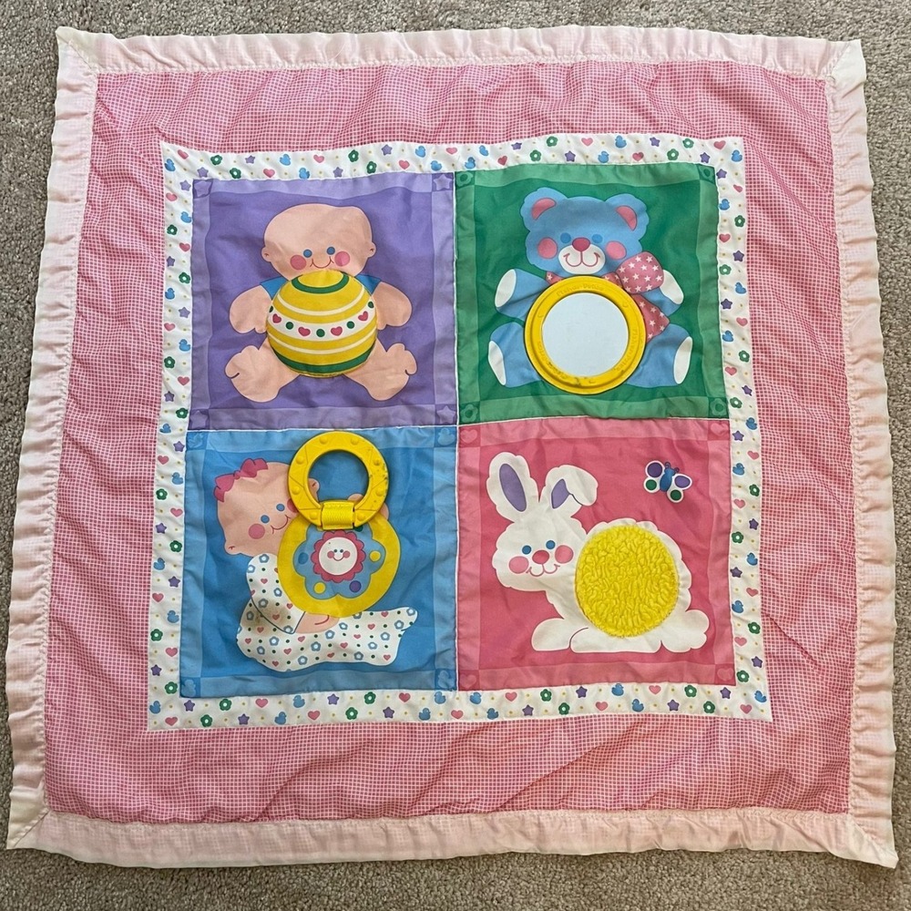 Vintage Fisher Price‎ Baby Activity Quilt Play Mat Mirror Rattle 1983